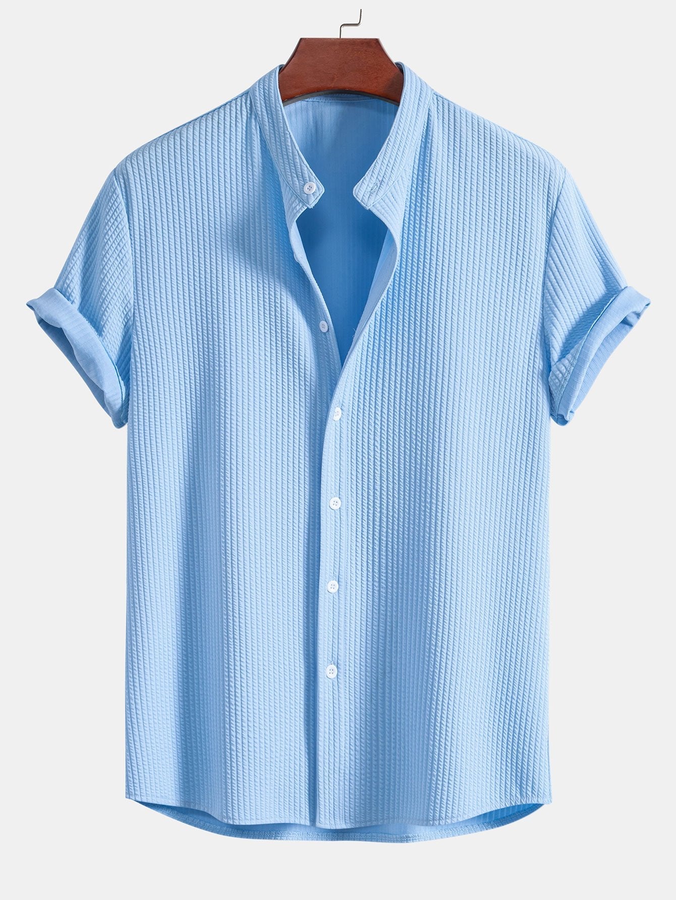 Muscle Fit Ribbed Stand Collar Shirt — North Row | Front View