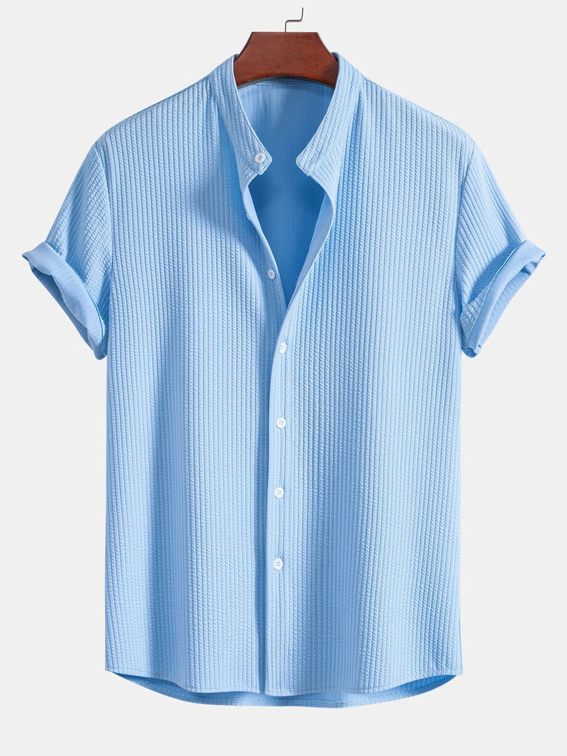 Muscle Fit Ribbed Stand Collar Shirt — North Row | Front View