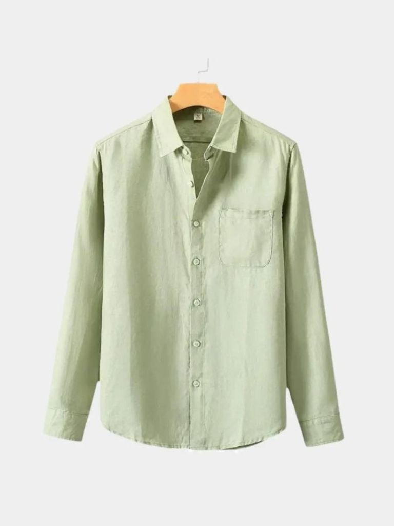 Long Sleeve Essential Linen Shirt — North Row | Model Wearing