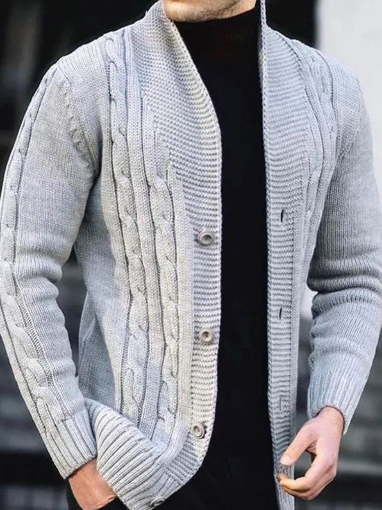 Men's Elegant Knit Cardigan — North Row | Detail View