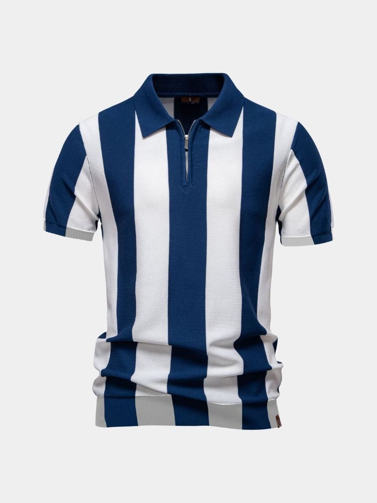 Navy Stripe Polo — North Row | Side View