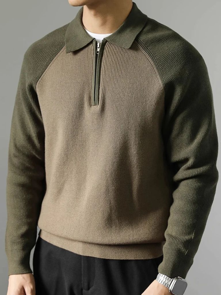 Raglan Quarter Zip Sweater — North Row | Collar Detail