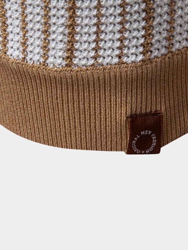 Striped Knit Polo Shirt — North Row | Model Wearing