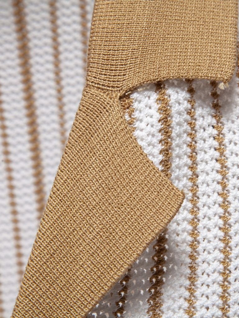 Striped Knit Polo Shirt — North Row | Detail View