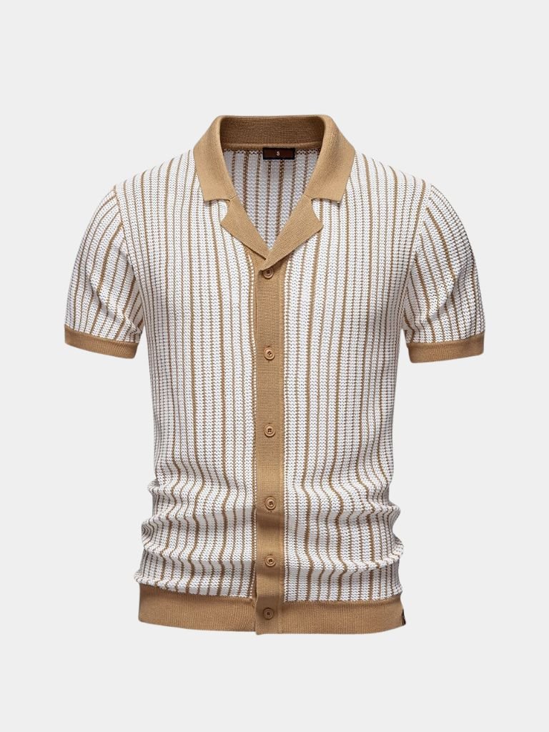 Striped Knit Polo Shirt — North Row | Side View