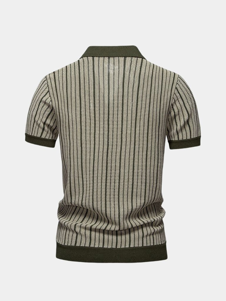 Striped Knit Polo Shirt — North Row | Full Length