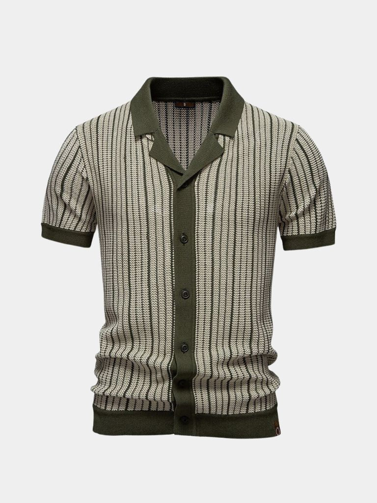 Striped Knit Polo Shirt — North Row | Collar Detail